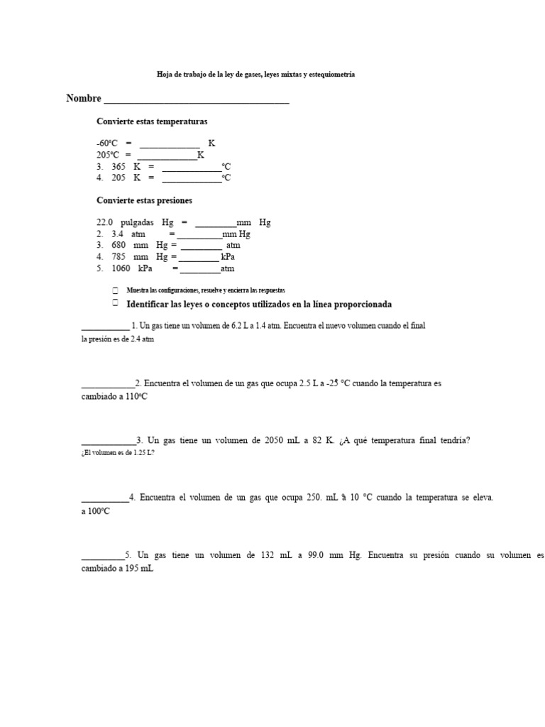 Ejercicios de estequiometría y gases | PDF | Gases | Oxígeno