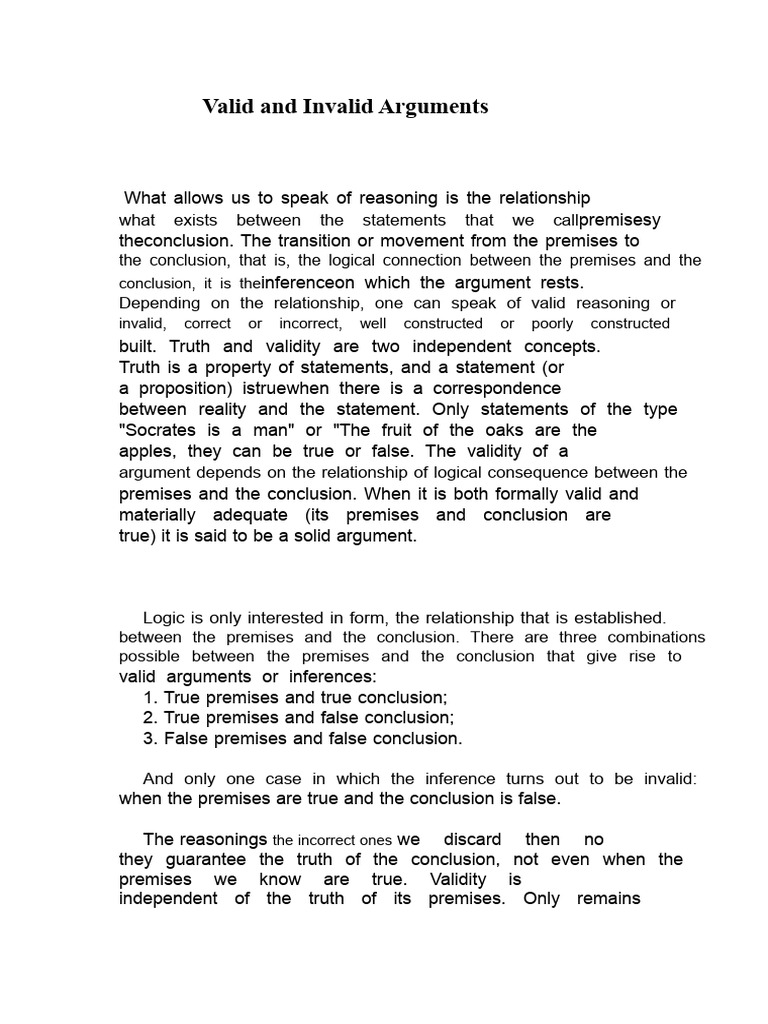 Valid vs. Invalid Arguments Explained | PDF | Argument | Logical ...