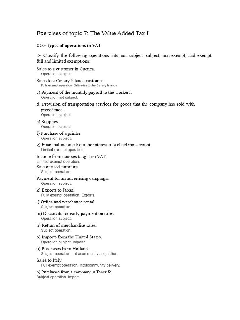 VAT Operations Classification Guide | PDF | Value Added Tax | Taxes