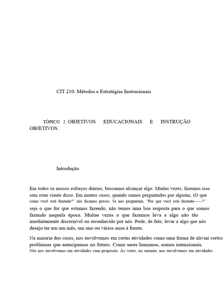 Objetivos Educacionais e Instrução | PDF | Aprendizado | Tempo