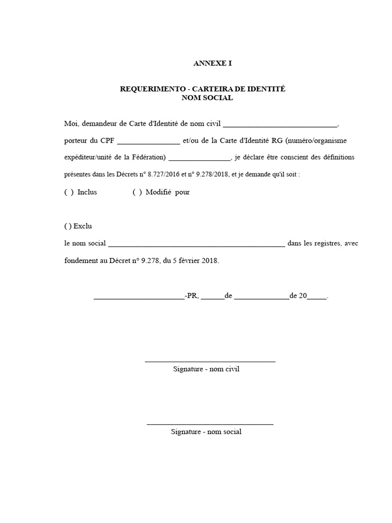 Demande de Carte d'Identité Nom Social | PDF