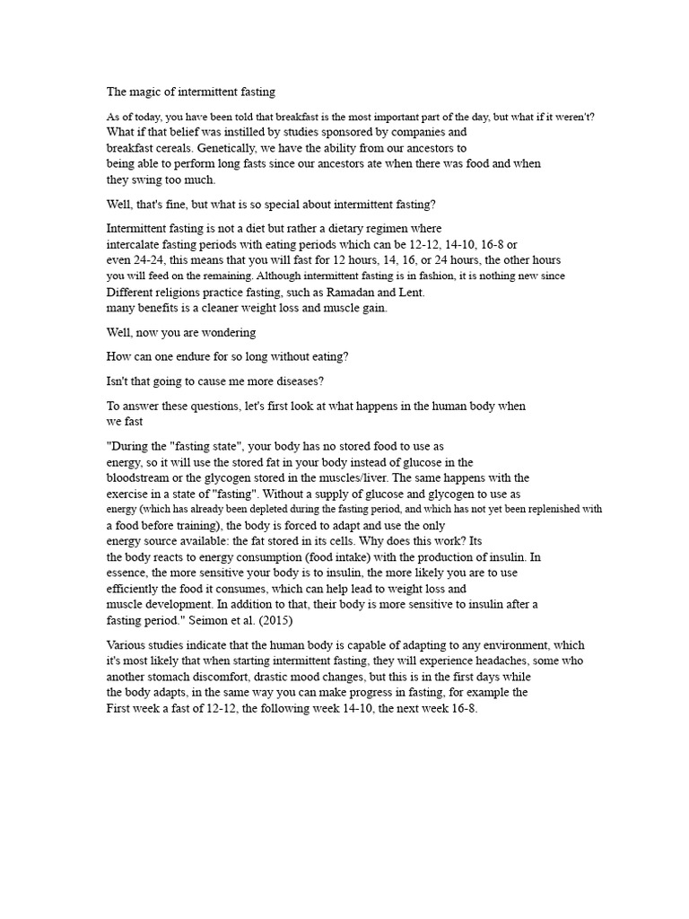 Benefits of Intermittent Fasting Explained | PDF | Intermittent Fasting ...