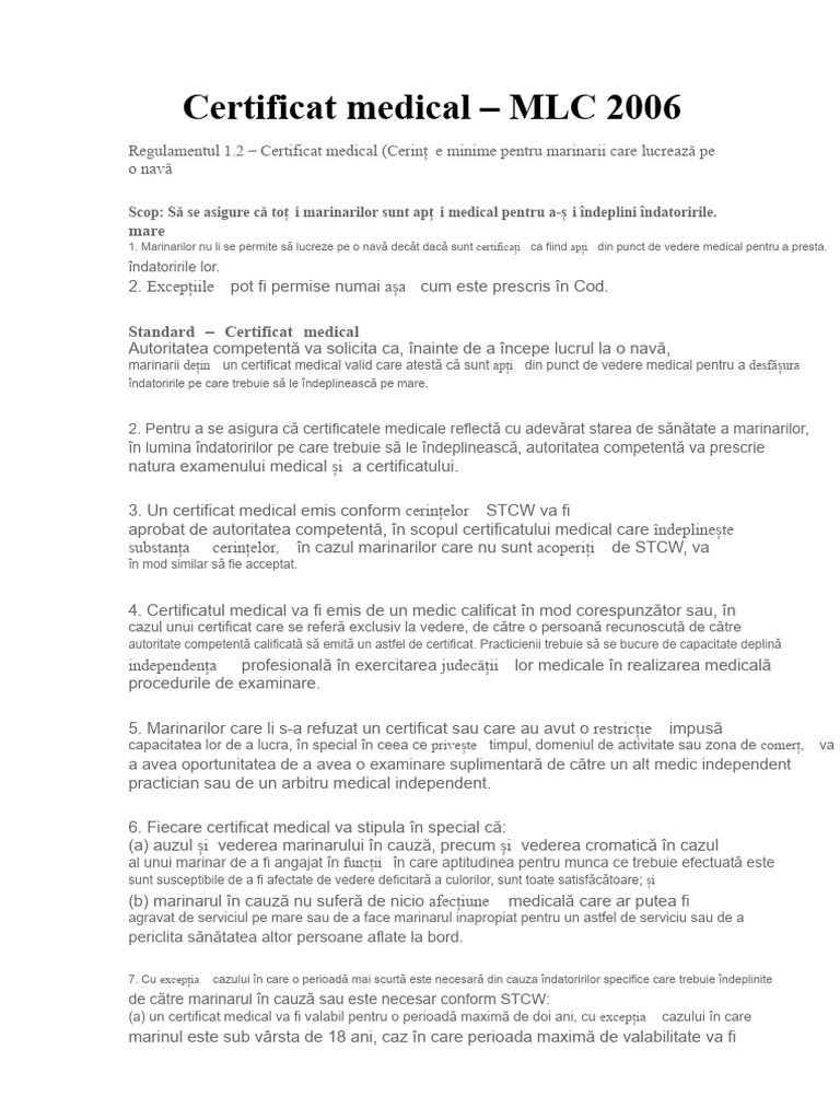 Certificat Medical - MLC 2006 | PDF