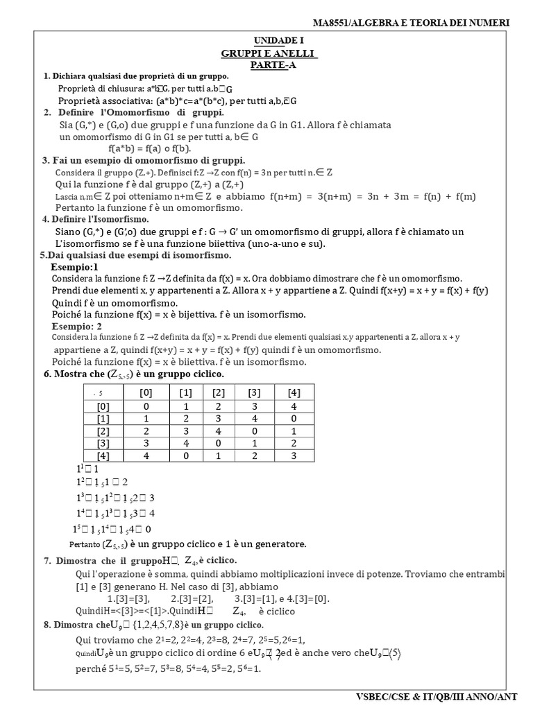 Algebra e Teoria Dei Numeri 2 Marks PDF | PDF