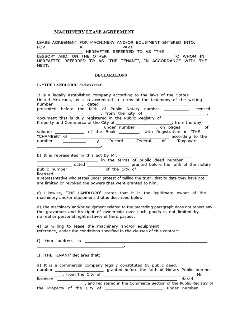 Machinery Lease Agreement Details | PDF | Lease | Leasehold Estate