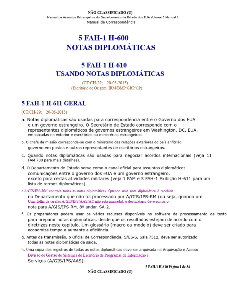 Uso de Notas Diplomáticas no EUA | PDF | Diplomacia | Missão diplomática