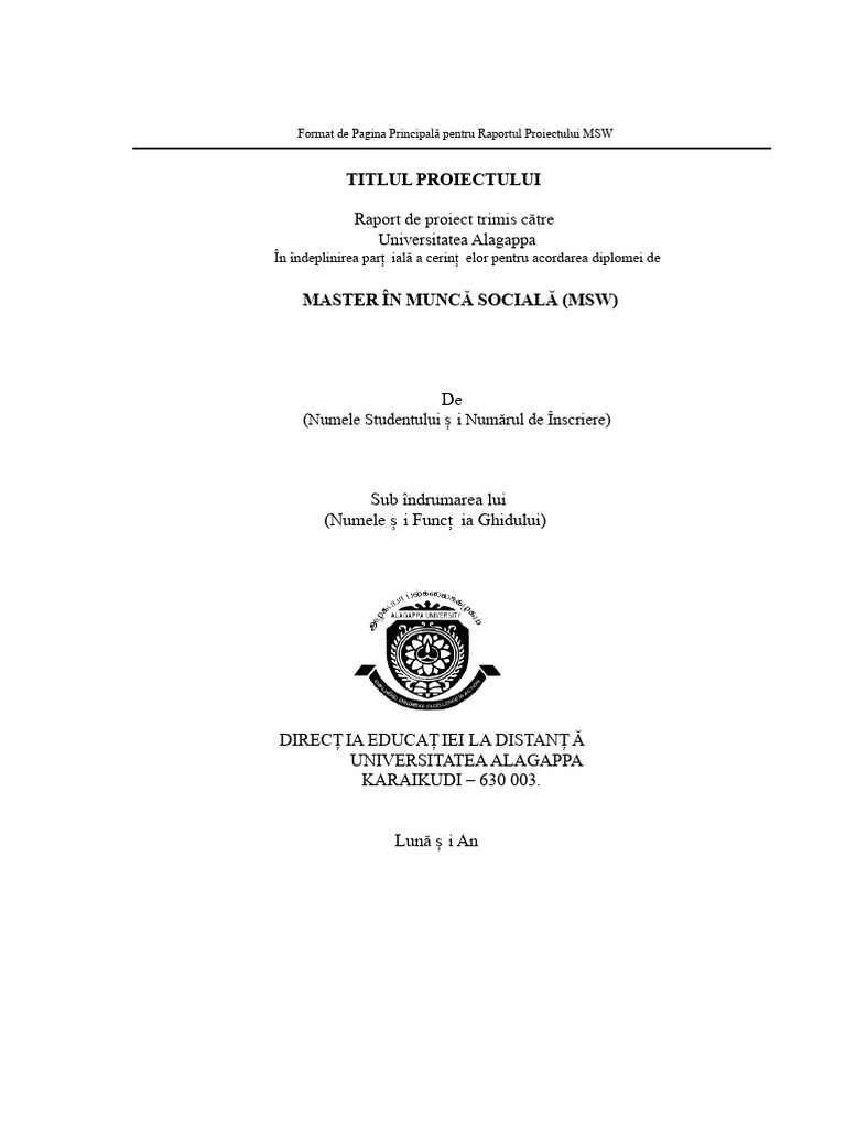 Format Pentru Raportul de Proiect MSW | PDF