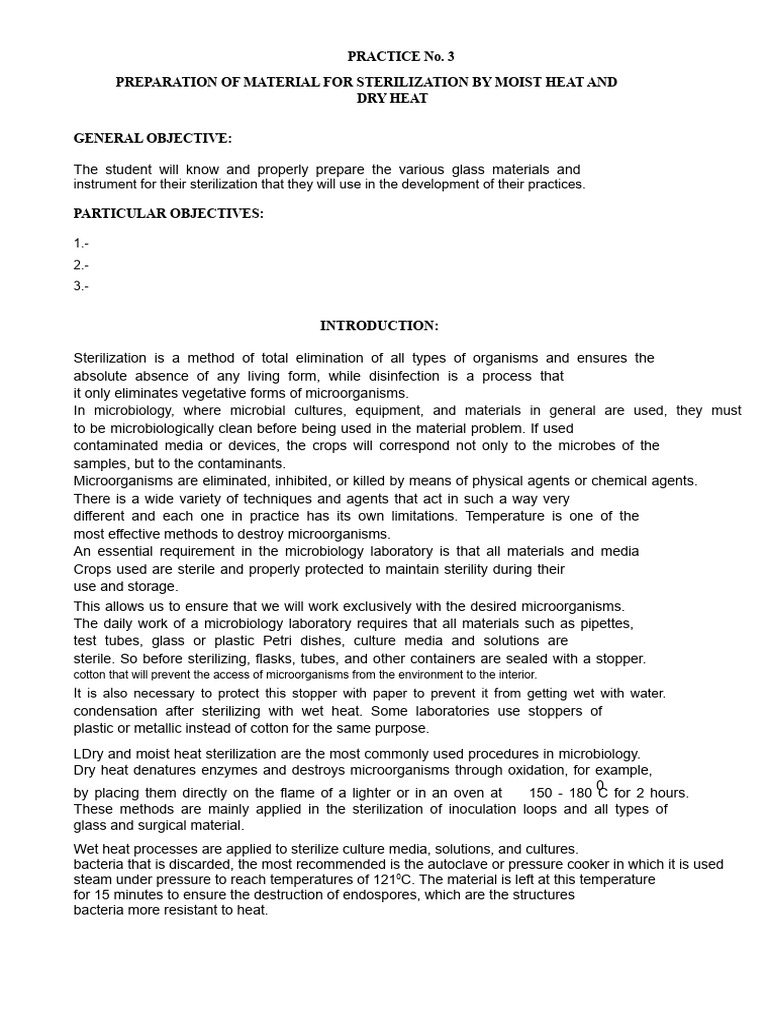PRACTICE No 3 PREPARATION OF MATERIAL FOR STERILIZATION BY MOIST HEAT ...