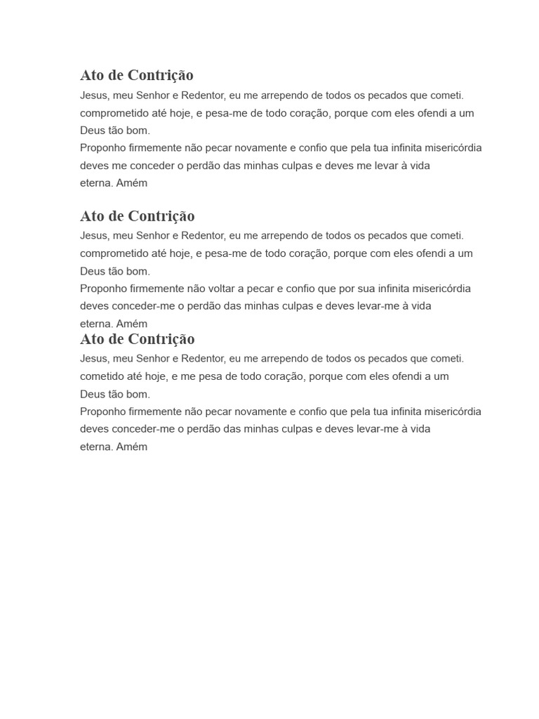 Ato de Contrição: Oração de Arrependimento | PDF