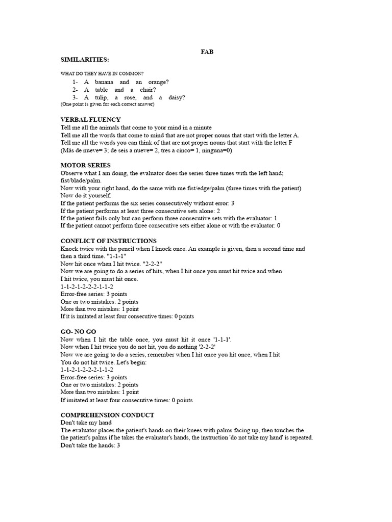 FAB Assessment Protocol | PDF