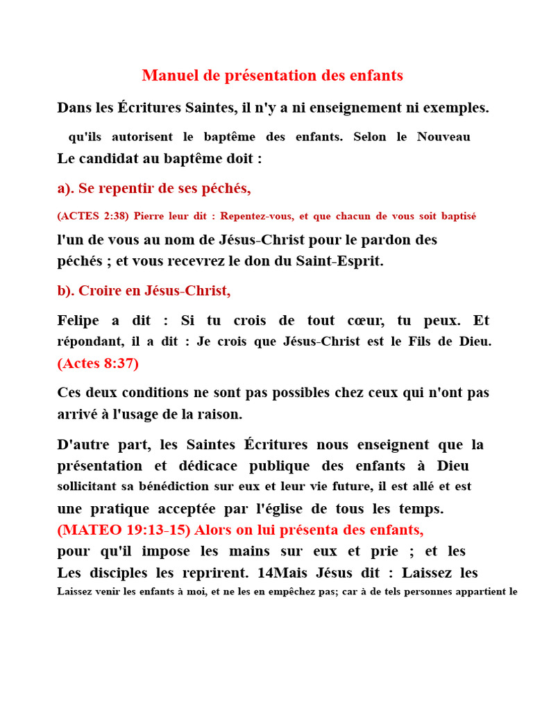 Présentation des enfants à Dieu | PDF | Baptisme | Doctrines et ...