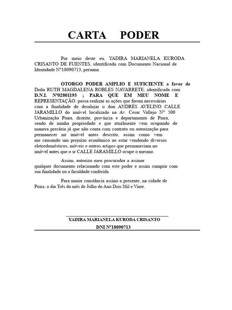 Modelos de Carta Poder no Peru | PDF | Peru | Lima
