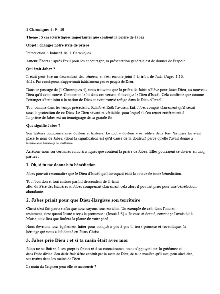 Caractéristiques de la prière de Jabez | PDF | Prière | Dieu