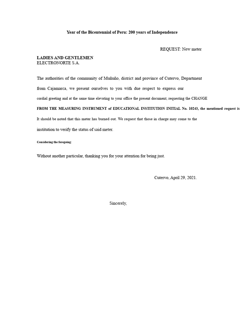 Request for Meter Change at School | PDF