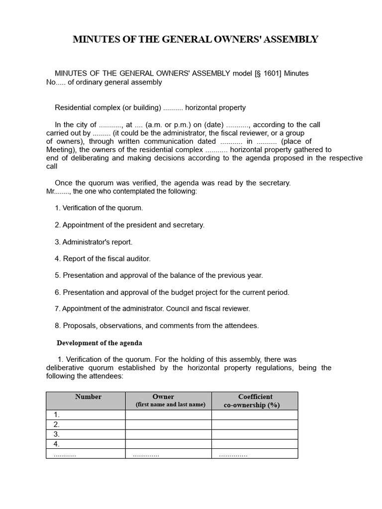 General Owners' Assembly Minutes | PDF | Government | Governance