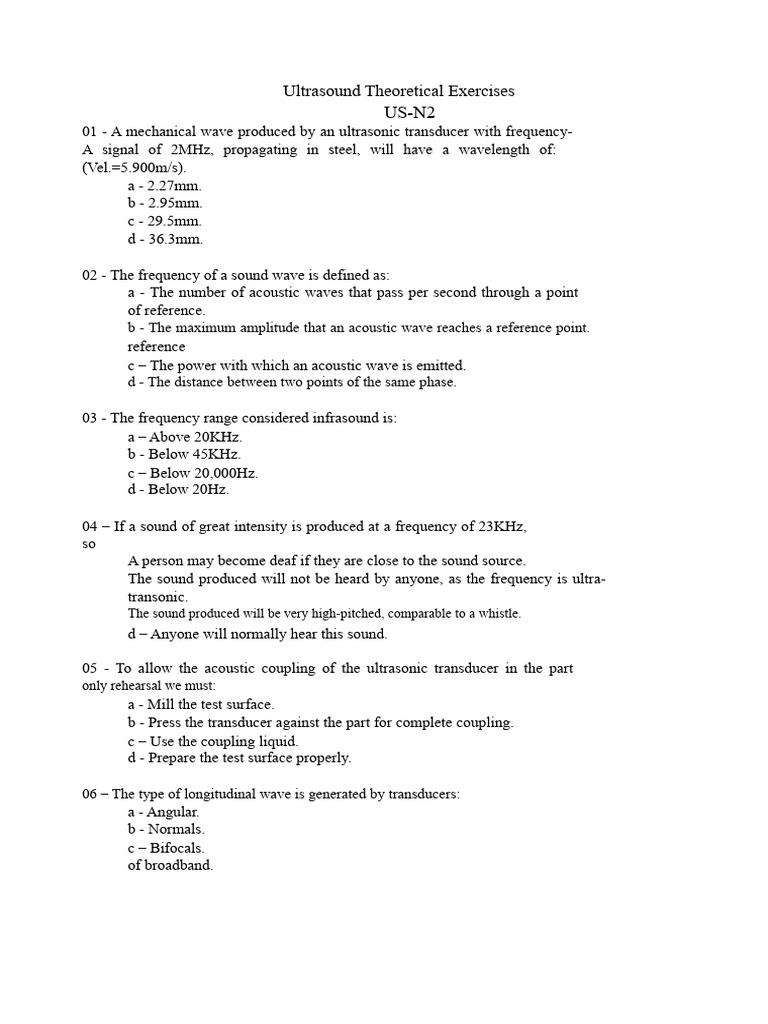 Ultrasound Theory Exercises and Questions | PDF | Ultrasound | Sound