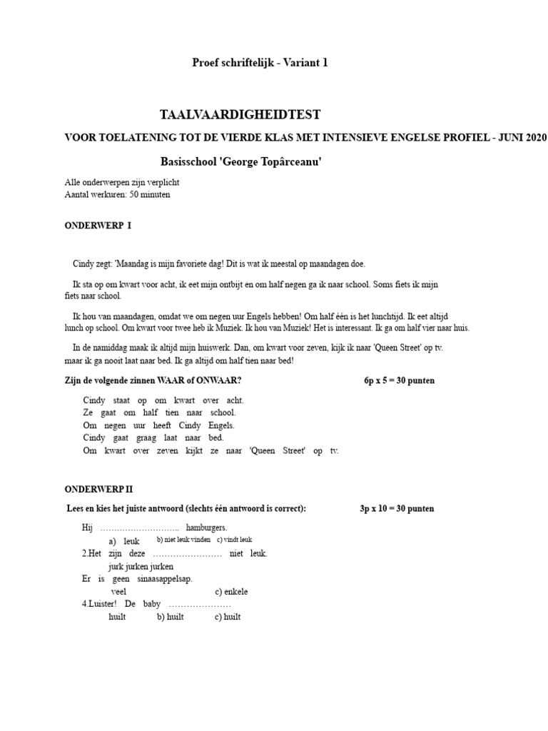 Intensieve Engelse Onderwerpen Var1 | PDF