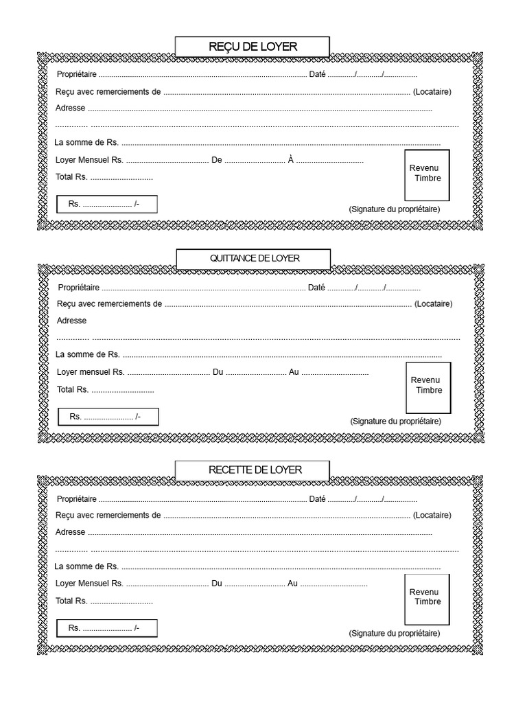 Modèle de reçu de loyer standard | PDF