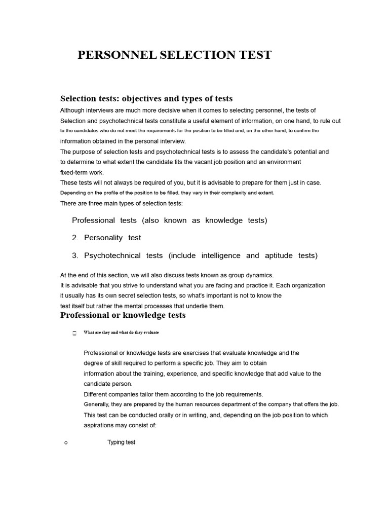 Types of Personnel Selection Tests | PDF | Intelligence Quotient ...
