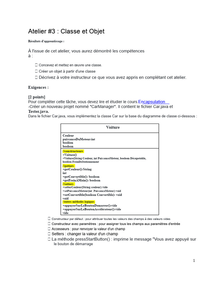Atelier sur les Classes et Objets en Java | PDF | Génie logiciel ...