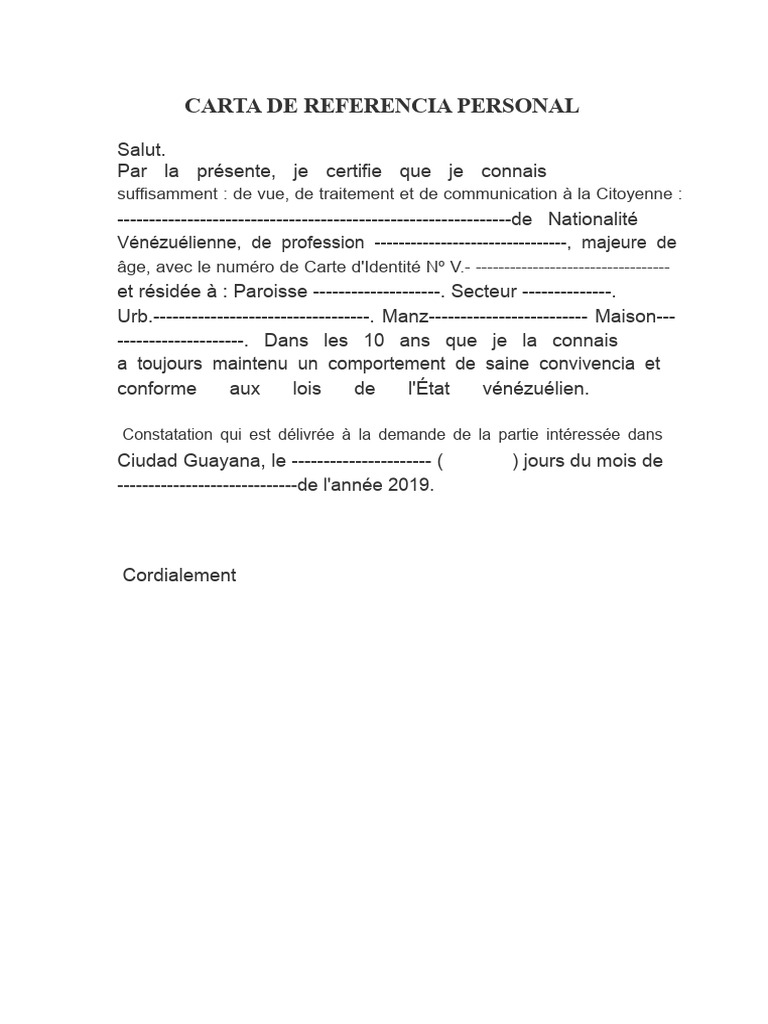 Modèle de lettre de référence personnelle | PDF