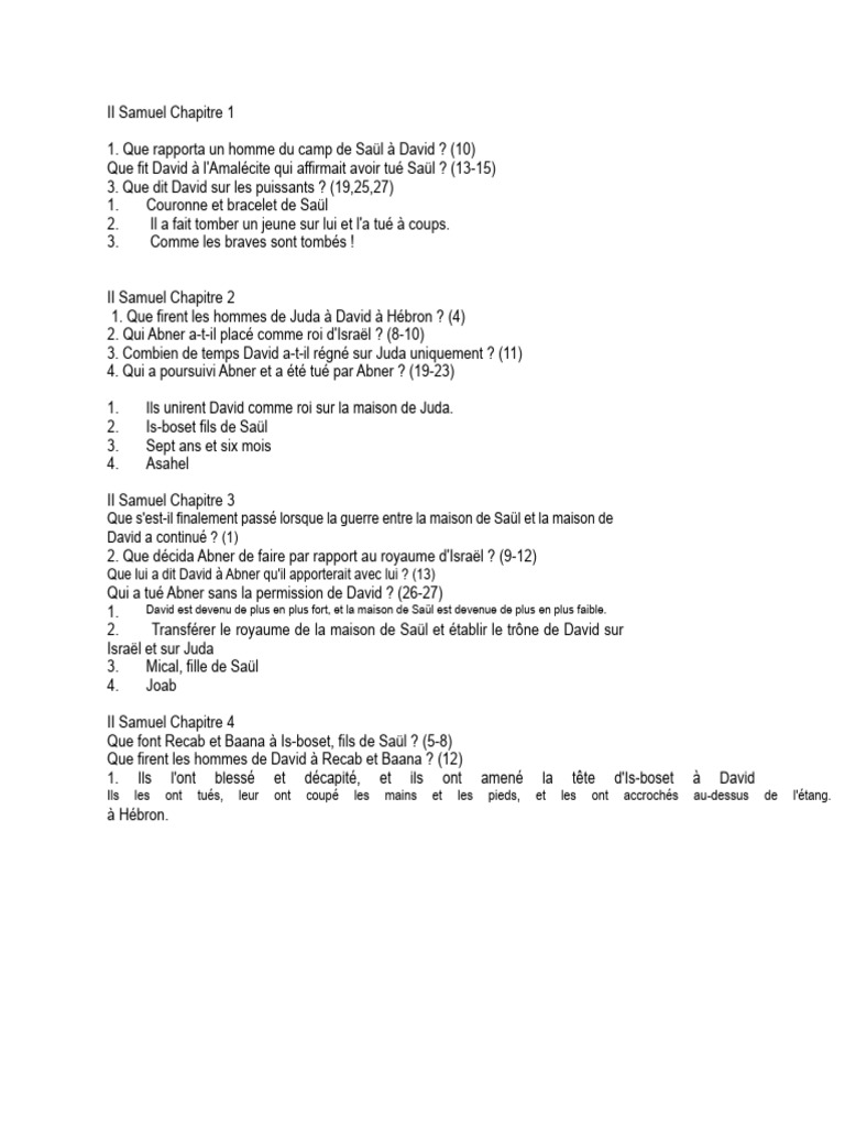Résumé des chapitres de II Samuel | PDF | David | Livres de Samuel