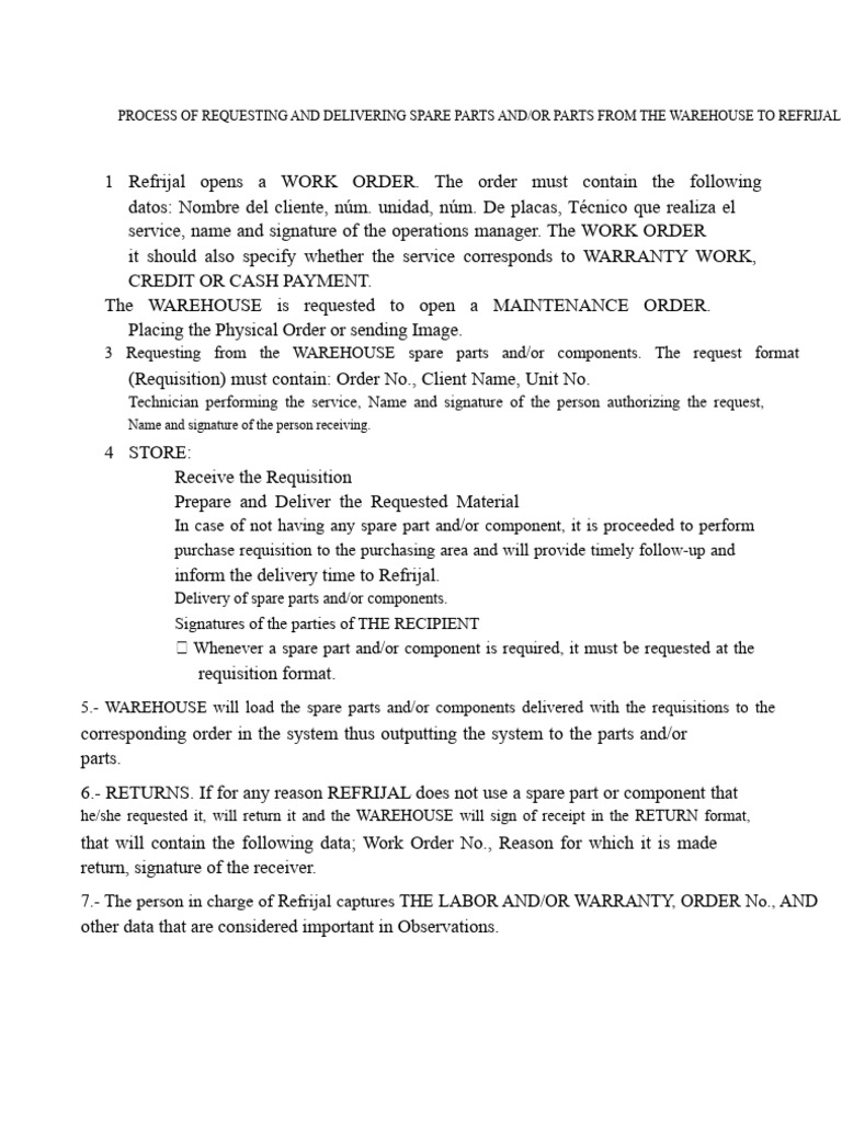 Process of Requesting and Delivering Spare Parts From Storage To ...