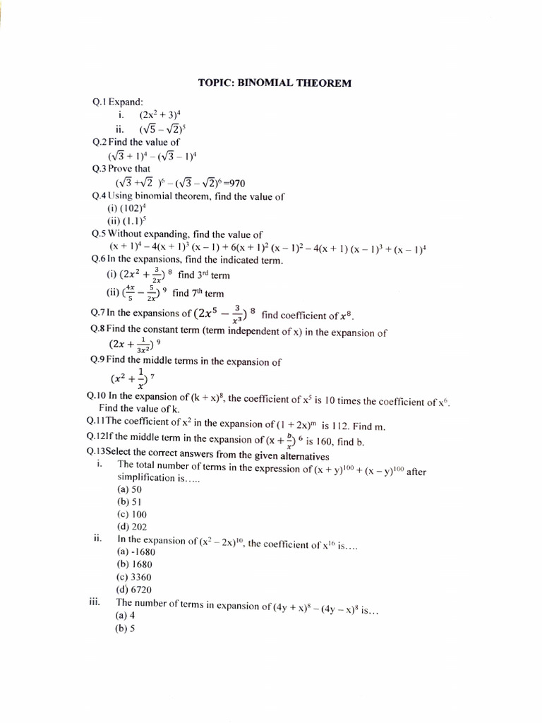 Binomial Theorem | PDF | Mathematical Analysis | Complex Analysis
