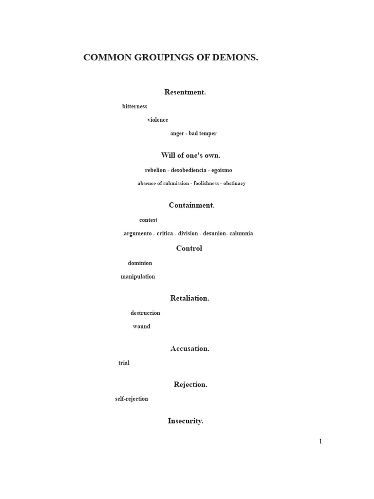 Common Demon Groupings Explained | PDF | Demons | Emotions