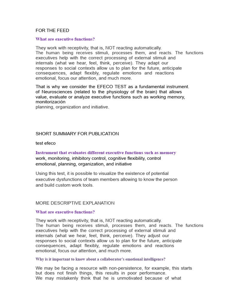 Understanding Executive Functions and EFECO Test | PDF