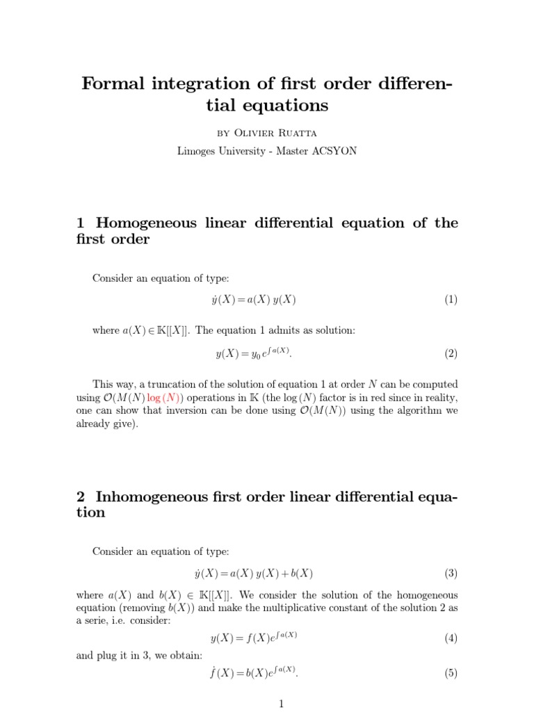 Formal Integration of First Order ODEs | PDF | Mathematics Of Computing ...