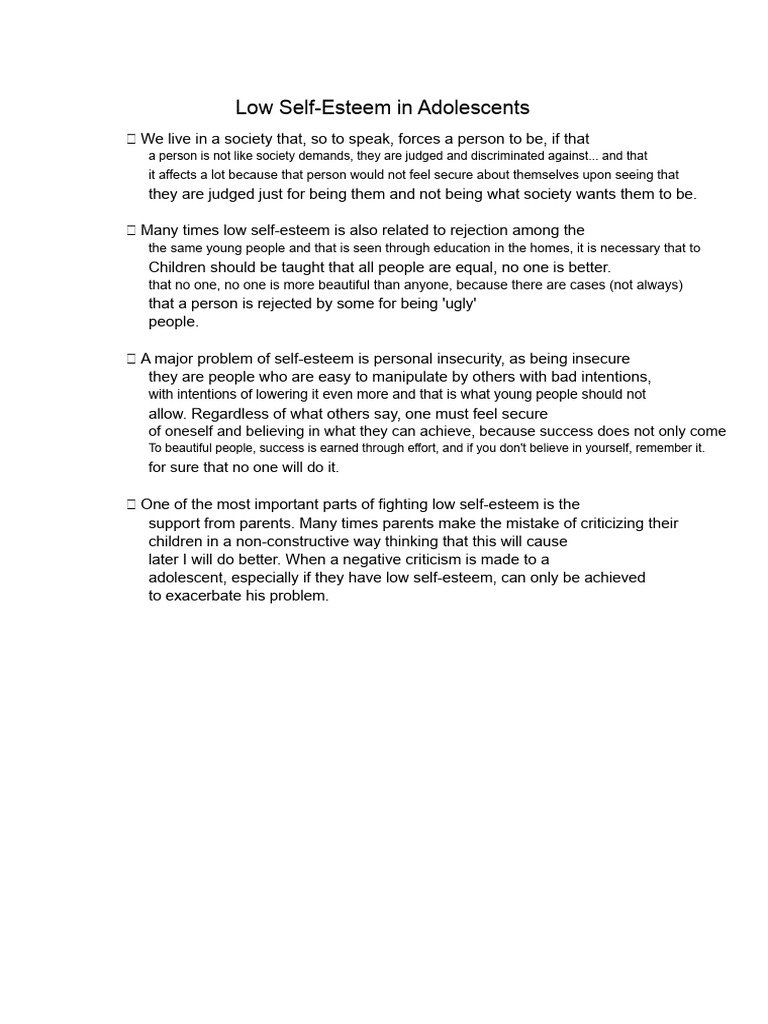 Low Self-Esteem in Adolescents | PDF