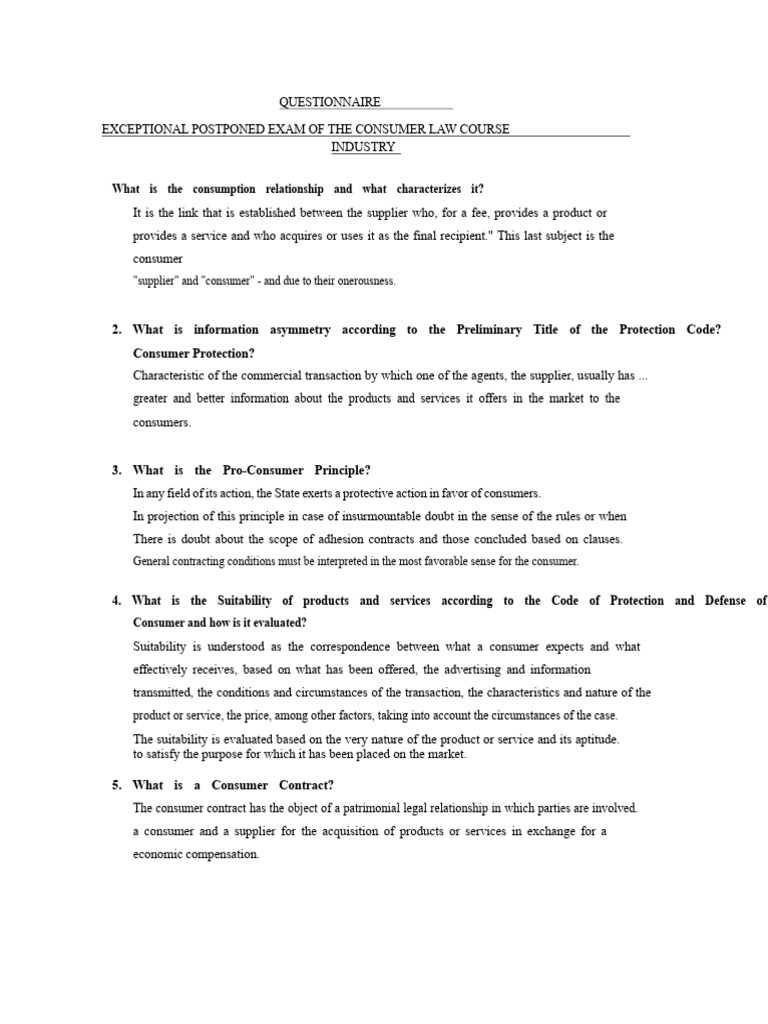 Consumer Law Exam Questionnaire | PDF | Market (Economics) | Private Law