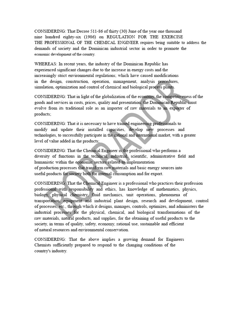 Regulations for Chemical Engineering Practice | PDF | Engineering ...