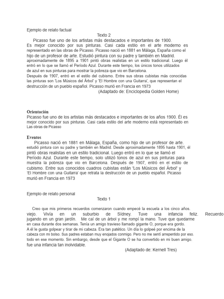Ejemplo de Relato Fáctico | PDF | Pablo Picasso | Cubismo