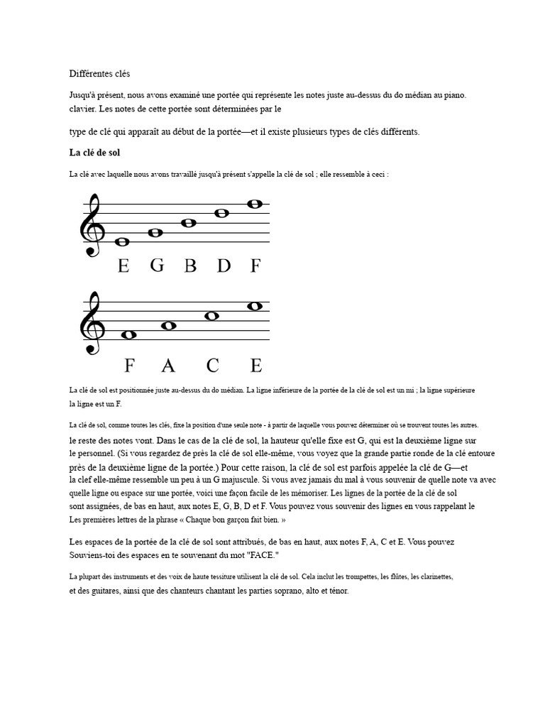 Clés de sol et de fa en musique | PDF | Clef (musique) | Théorie de la ...