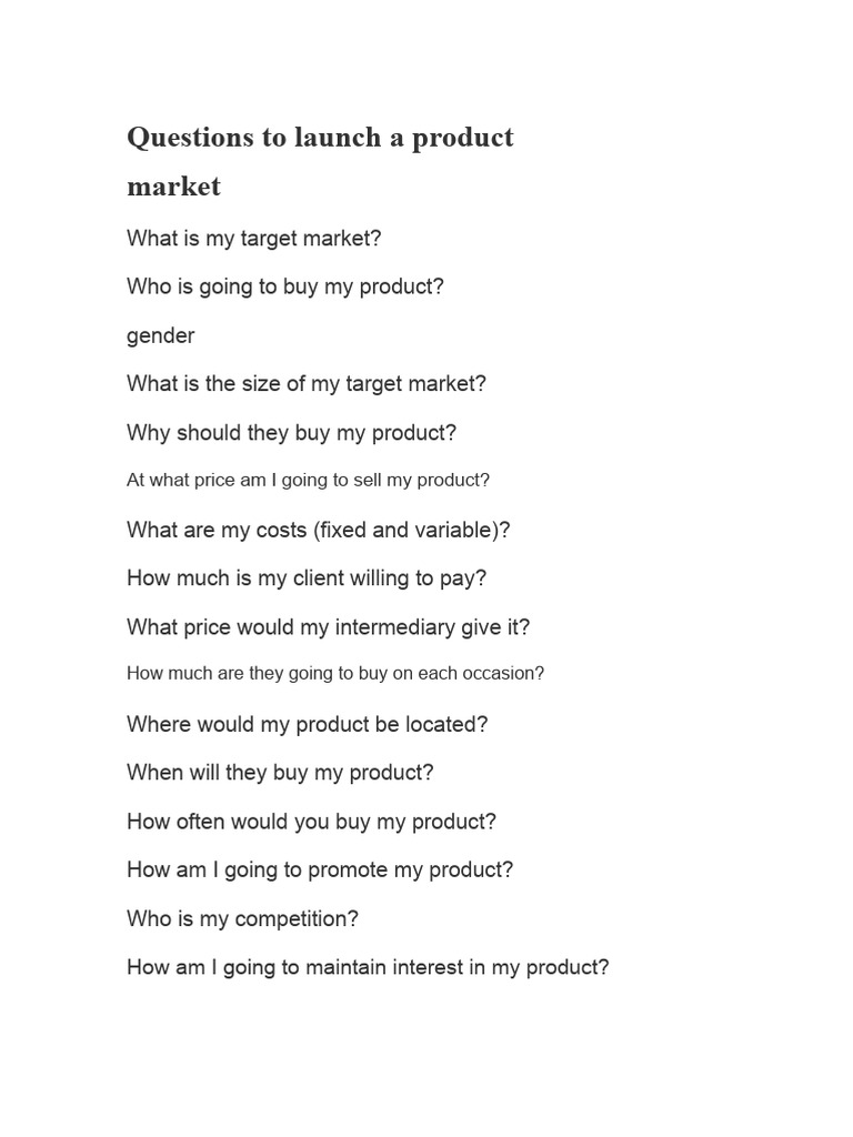 Questions To Launch A Product in The Market | PDF
