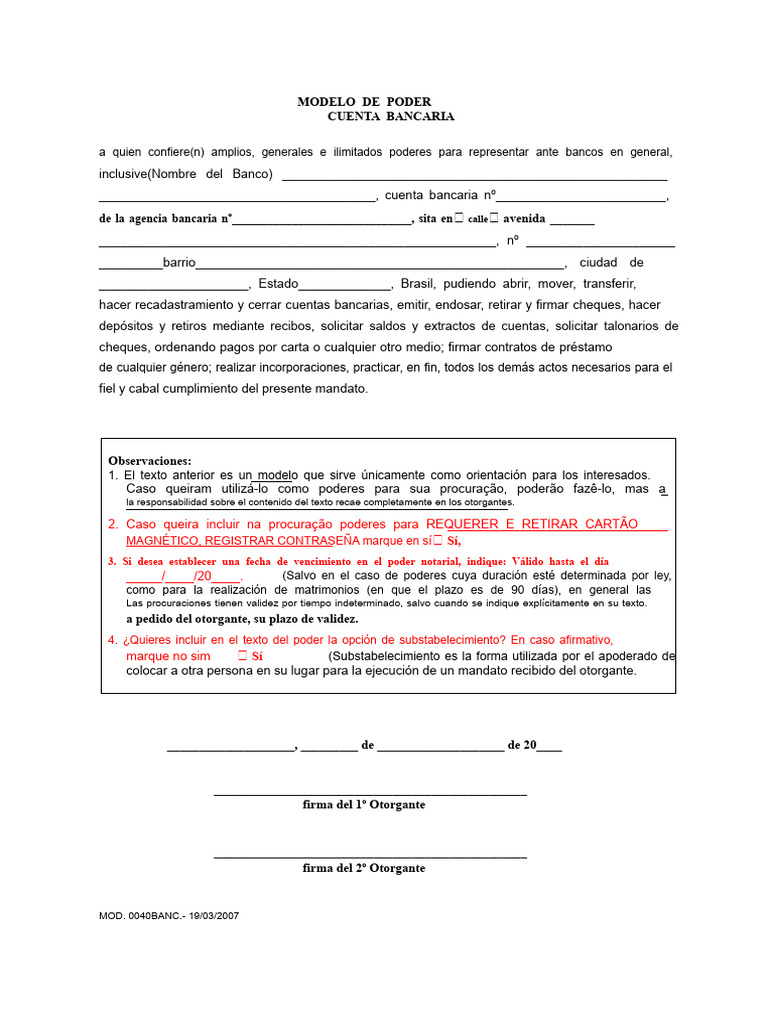 Modelo de Poder Bancario | PDF | Cheque