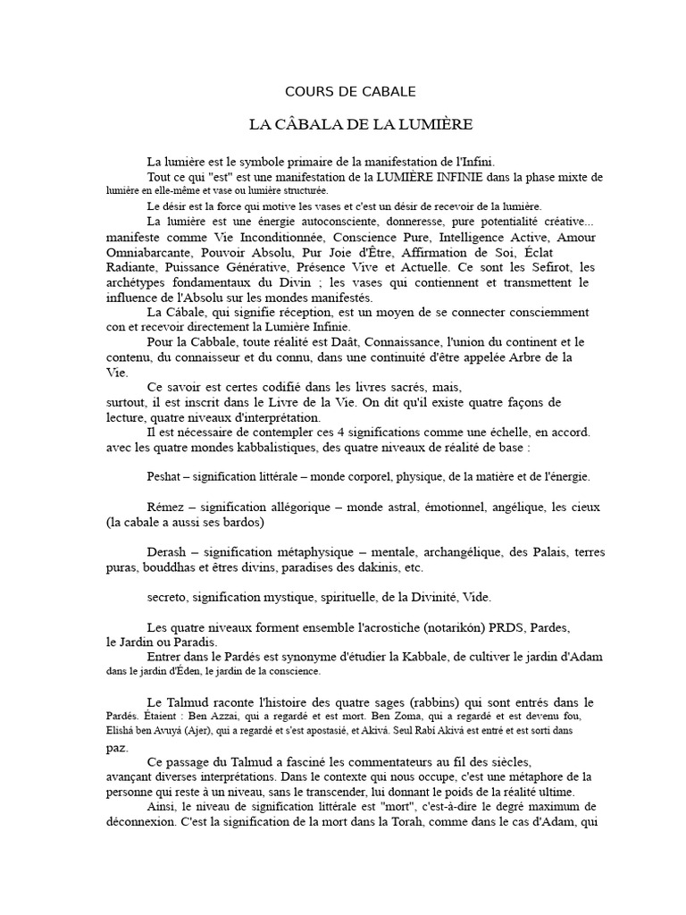 La Cabale de La Lumière | PDF | Kabbale | Dieu