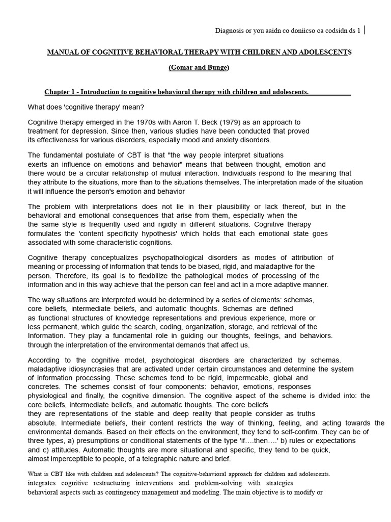 CBT for Children and Adolescents Explained | PDF | Cognitive Behavioral ...