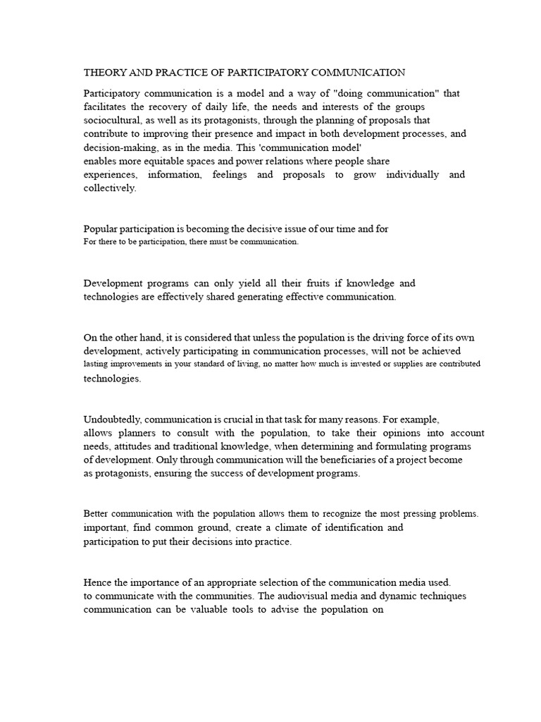 Participatory Communication in Development | PDF | Communication ...