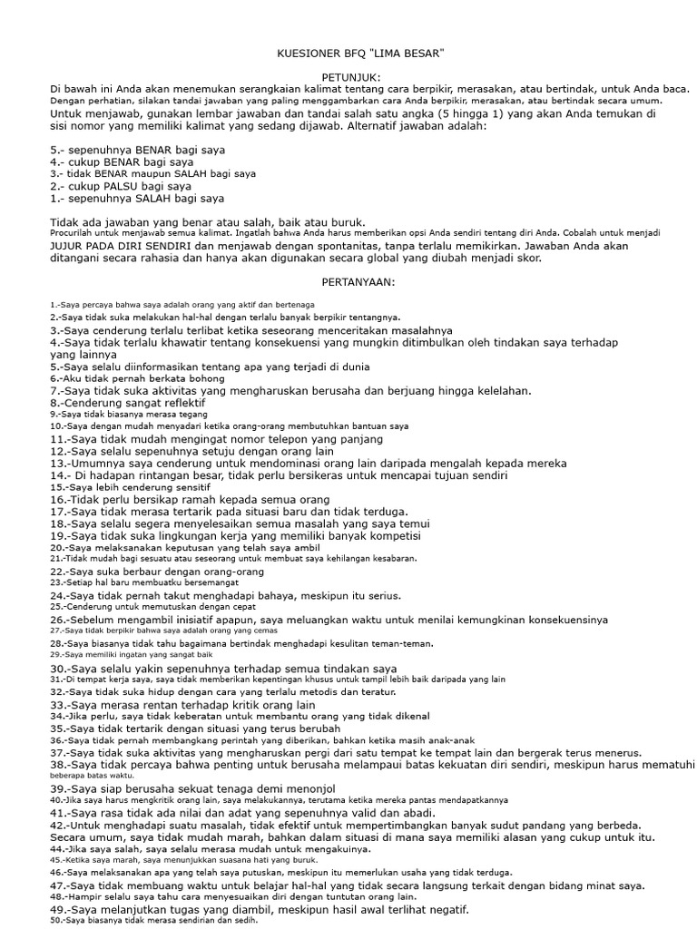 Kuesioner Tes Big Five | PDF