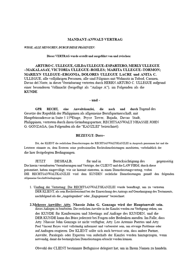 Anwalts Klienten Vertrag | PDF