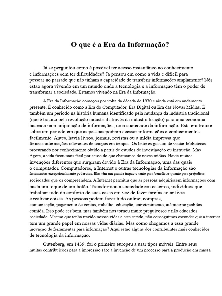Entendendo a Era da Informação | PDF | Era da Informação | Internet
