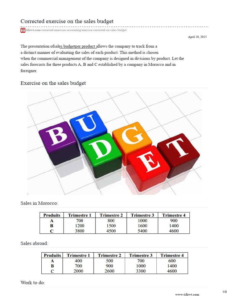Exercise On Sales Budget | PDF