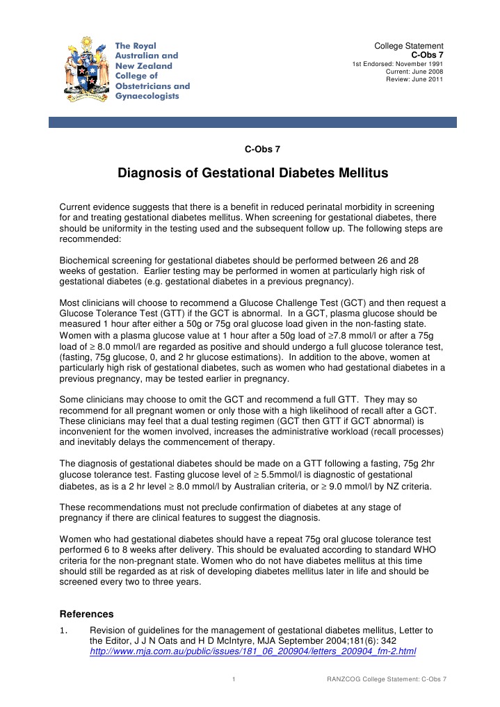 Diagnosis of Gestational Diabetes Mellitus | PDF | Gestational Diabetes ...