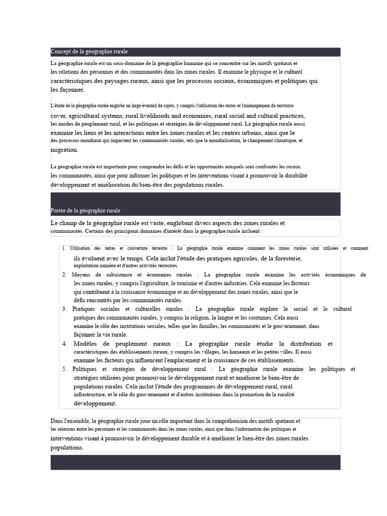 Introduction à la géographie rurale | PDF | Développement économique ...