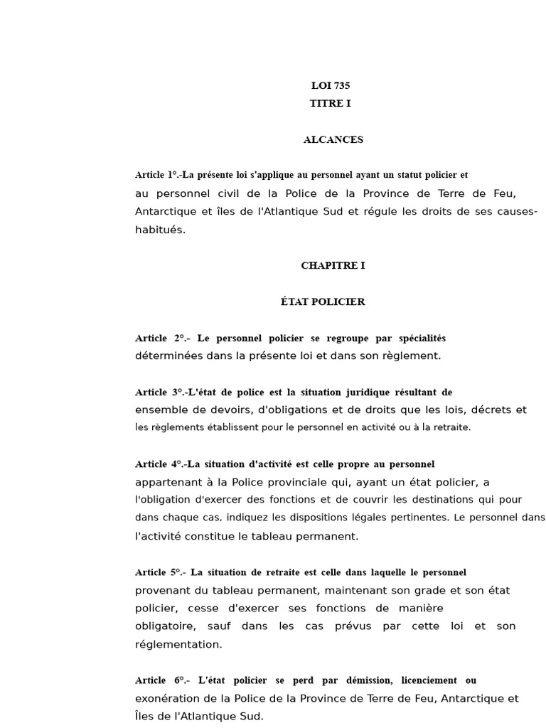 Réglementation du personnel policier en Terre de Feu | PDF | Loi | Police