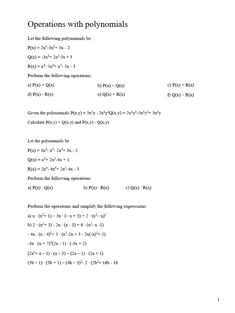 Polynomial Operations and Calculations | PDF | Factorization | Polynomial