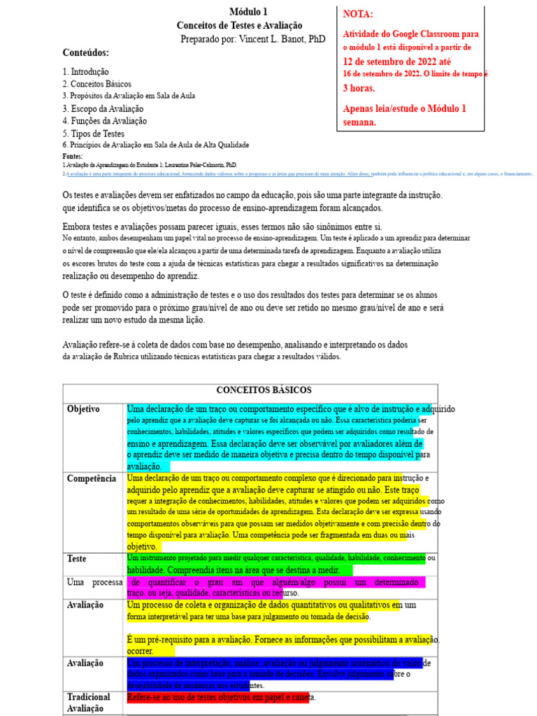 Conceitos de Testes e Avaliação Educacional | PDF | Aprendizado | Avaliação